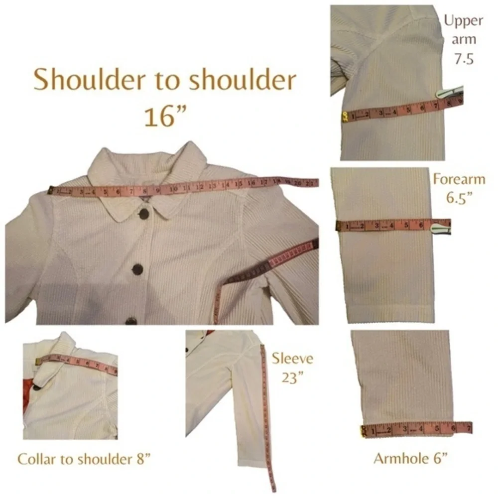 J. Jill Cream Button Up Corduroy Jacket w. Removable Quilted Orange Lining Small - Picture 13 of 14